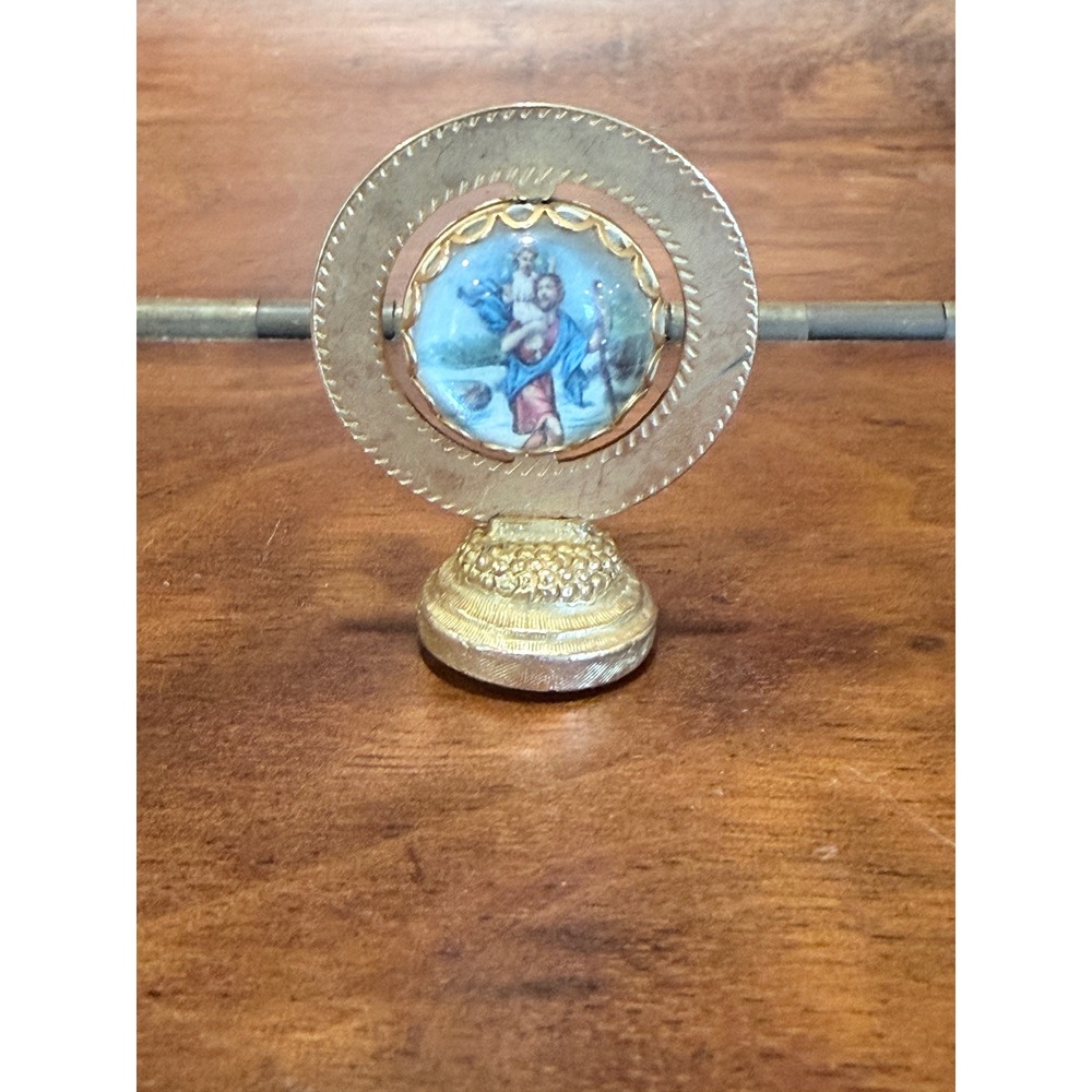 Vintage Saint Christopher & Anthony Magnetic Dashboard Spinner Religious Medal